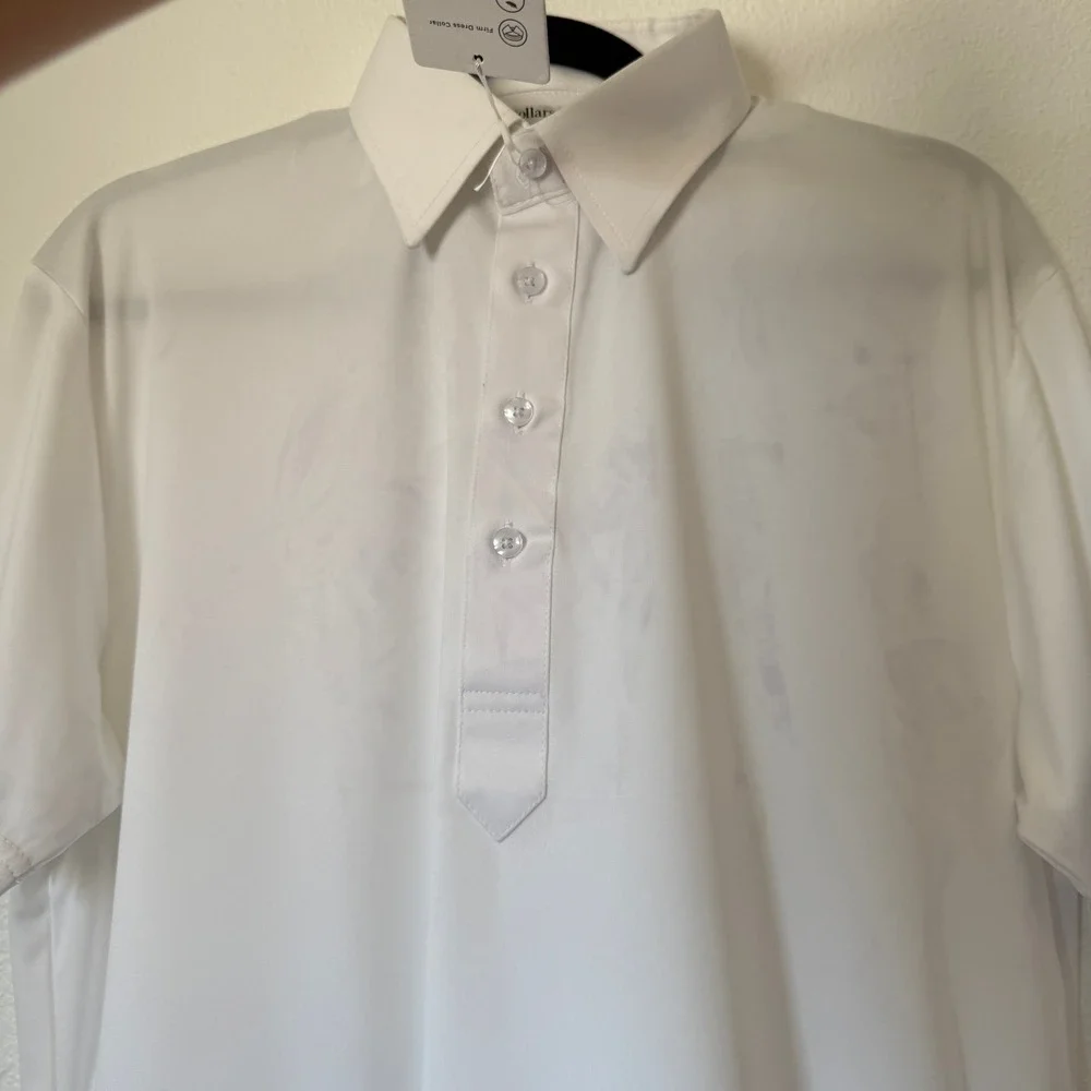 Collars & Co Mens Dress Collar Polo Shirt White Short Sleeve Stretch Small
